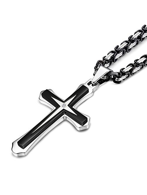 LOLIAS 5MM Stainless Steel Cross Necklace for Men Byzantine Chain Necklace, 22-30 Inches