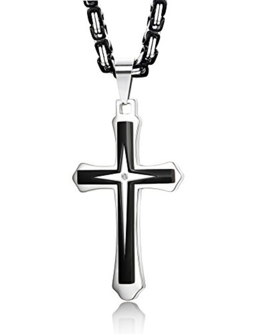 LOLIAS 5MM Stainless Steel Cross Necklace for Men Byzantine Chain Necklace, 22-30 Inches