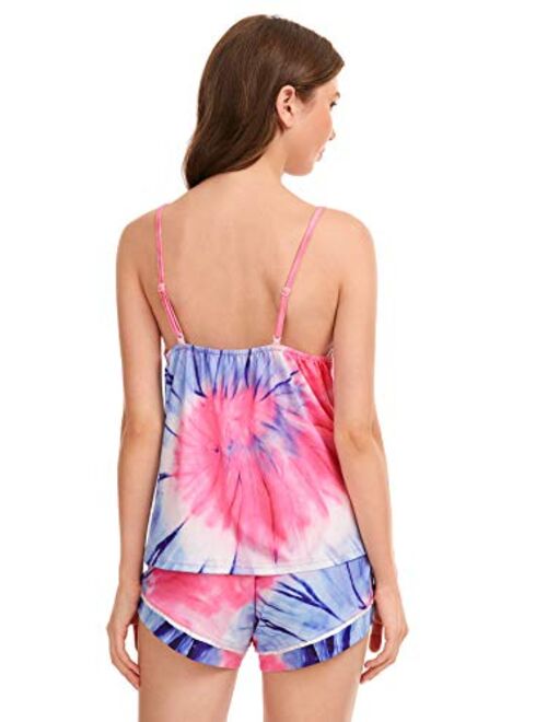 SweatyRocks Women's Sleepwear Set Tropical Print Cami Top and Elastic Waist Short Pajama Set