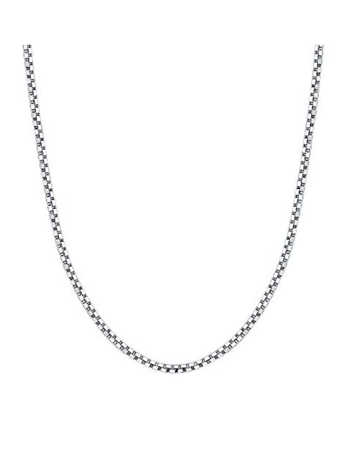 BORUO 925 Sterling Silver Box Chain Necklace, 1mm 1.5mm Solid Italian Nickel-Free Lobster Claw Clasp 14-30 Inch