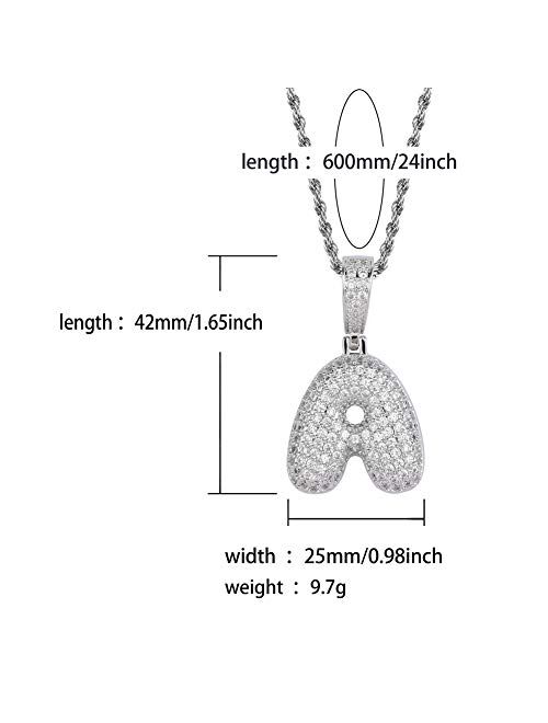 HECHUANG Silver Letter Chain Necklace for Men Iced Out Initial Pendant Chain Necklace Hip Hop Jewlery