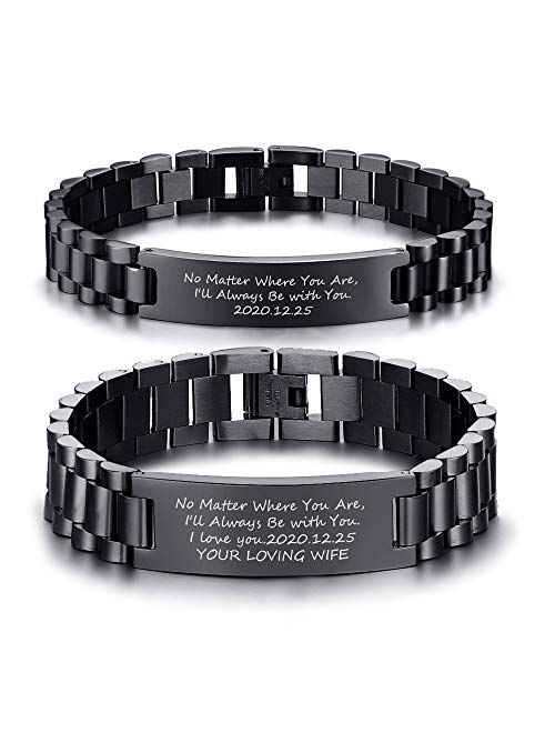 VNOX Personalized Engraved Love Quote Link Bracelet from Wife Anniversary Birthday Gifts to Lover Boyfriend Husband,Adjustable