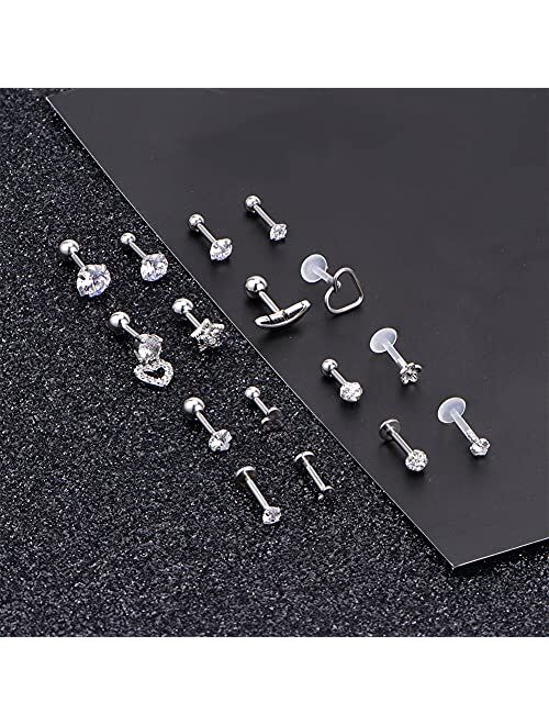Briana Williams 16G Tragus Earrings for Women Stainless Steel Cartilage Earring Forward Helix Piercing Jewelry Lip Rings 16 Gauge Stud Earring for Helix Cartilage Tragus 