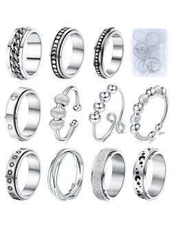 Fidget Rings for Anxiety 8pcs Stainless Steel Spinner Ring Anti Anxiety Ring Spinning Moon Star Cool Stress Relieveing Rings for Women Men