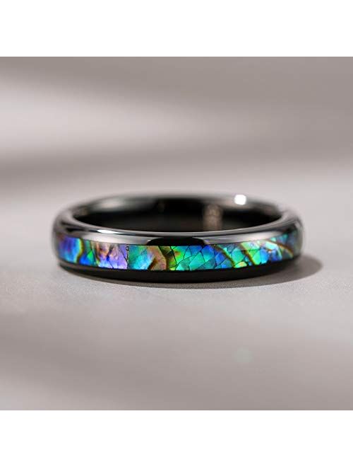 THREE KEYS JEWELRY Abalone Shell Inlay Tungsten Rings 4mm 6mm 8mm Womens Mens Silver Wedding Band
