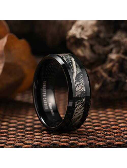 King Will 6mm/8mm Mens Black/Silver Camo Tungsten Carbide Ring Camouflage Comfort Fit Wedding Band
