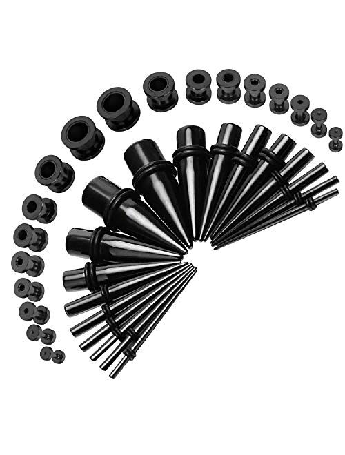 BodyJ4You 36PC Gauges Kit Ear Stretching 14G-00G Surgical Steel Taper Screw Fit Tunnel Plug Jewelry