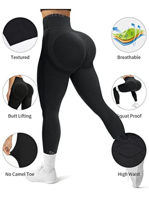 GILLYA Seamless Yoga Pants Seamless Workout Leggings for Women Tummy Control Butt Lift Scrunch Booty Leggings Ribbed Tie Dye