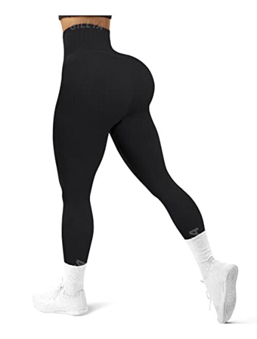 GILLYA Seamless Yoga Pants Seamless Workout Leggings for Women Tummy Control Butt Lift Scrunch Booty Leggings Ribbed Tie Dye