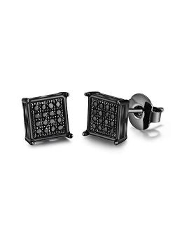 Tarsus Hypoallergenic Black Square Men Earrings Studs Stainless Steel Earrings for Sensitive Ears Nickel Free Jewelry Diamond Unisex Hip Hop Studs