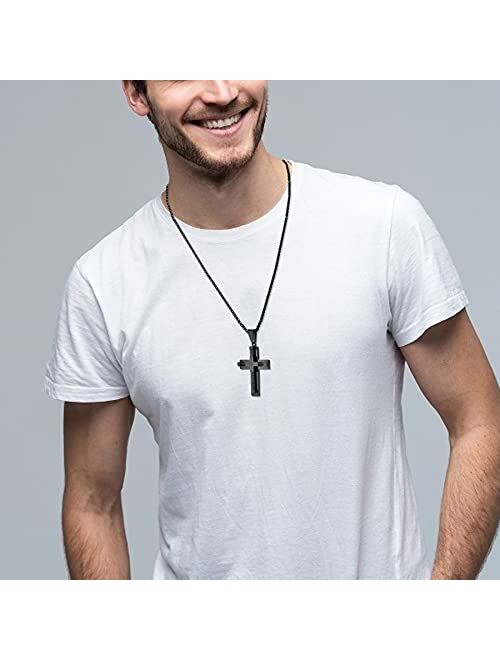 YL Men's Cross Necklace 316L Stainless Steel Large Jesus Christ Pendant White/Gold/Black Jewelry Rolo Chain for 20'' 22'' 24'' 26'' 28''