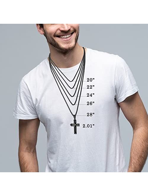 YL Men's Cross Necklace 316L Stainless Steel Large Jesus Christ Pendant White/Gold/Black Jewelry Rolo Chain for 20'' 22'' 24'' 26'' 28''
