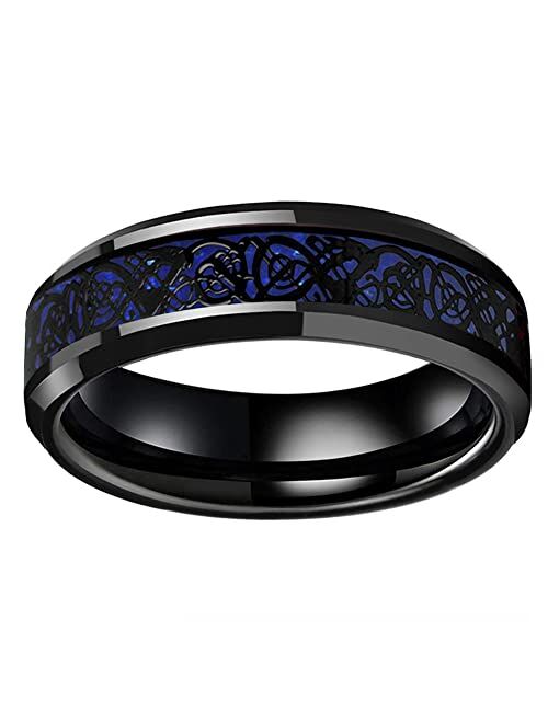 BestTungsten 6mm 8mm Black Tungsten Carbide Rings for Men Women Wedding Bands Celtic Dragon Purple Green Blue Red Carbon Fiber Inlay Beveled Edges Polished Comfort Fit
