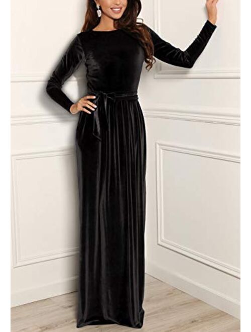 Zattcas Women's Elegant Velvet Long Sleeve Maxi Dress Winter Party Long Dress