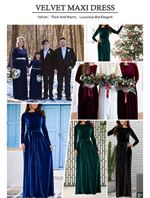 Zattcas Women's Elegant Velvet Long Sleeve Maxi Dress Winter Party Long Dress
