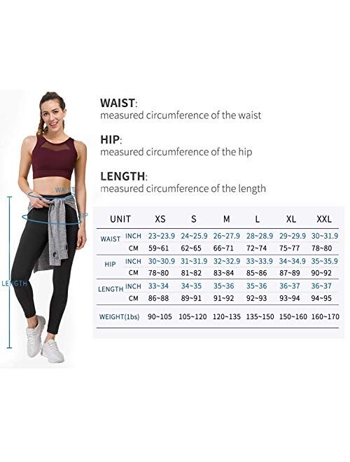 PHISOCKAT 2 Pieces High Waist Yoga Pants with Pockets for Women Small