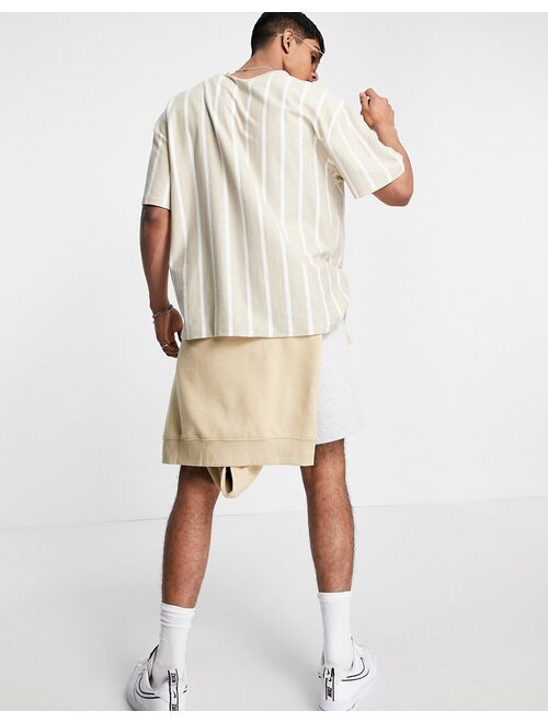 Only & Sons organic cotton oversized T-shirt in beige with white vertical stripe