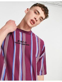 oversized organic vertical stripe t-shirt with front print in burgundy