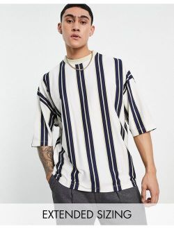 oversized vertical stripe t-shirt in white and beige