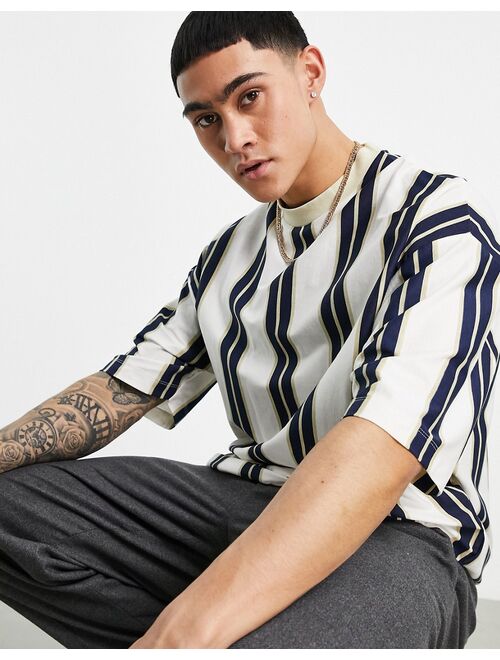 ASOS DESIGN oversized vertical stripe t-shirt in white and beige