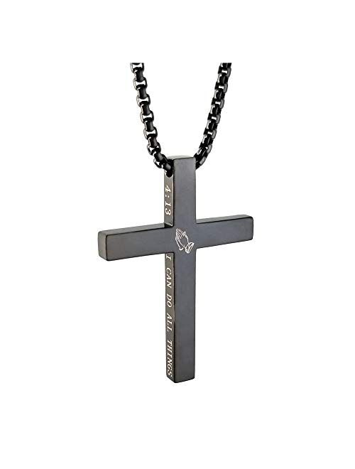 Coach KouGeMou Cross Necklace Stainless Steel Necklace Religious Bible Verse Pendant Crucifix Necklace Faith Jewelry with 22' Chain