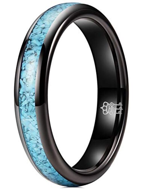 THREE KEYS JEWELRY Mens Womens Tungsten Ring 4mm 6mm 8mm Created-turquoise Granules Inlay Silver Black Rose Gold Wedding Band