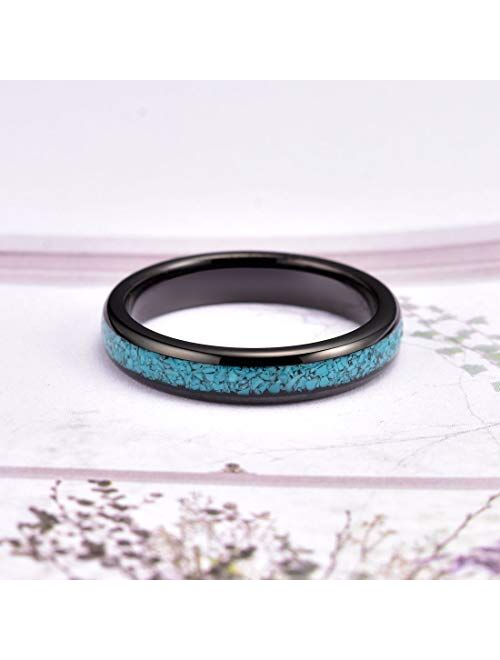 THREE KEYS JEWELRY Mens Womens Tungsten Ring 4mm 6mm 8mm Created-turquoise Granules Inlay Silver Black Rose Gold Wedding Band