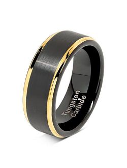 100S JEWELRY Engraved Personalized Black Tungsten Rings For Men Wedding Band Gold Step Edge Size 6-16