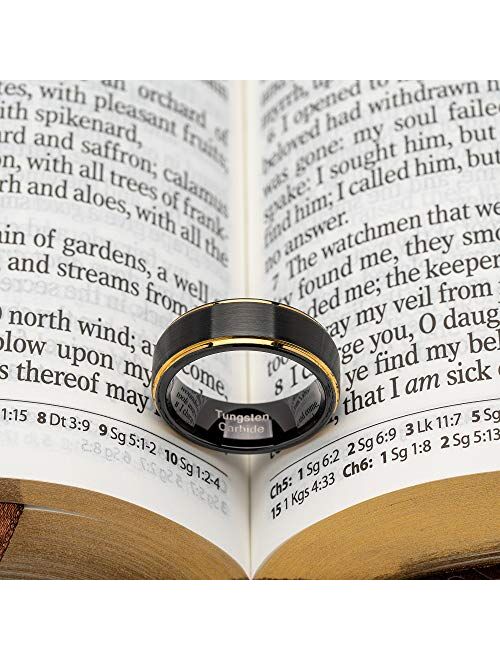 100S JEWELRY Engraved Personalized Black Tungsten Rings For Men Wedding Band Gold Step Edge Size 6-16