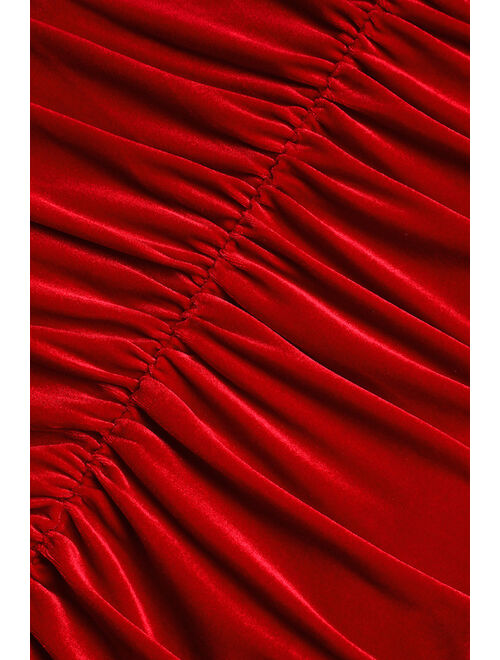 Lulus Stunning Celebration Red Velvet Ruched Bodycon Mini Dress