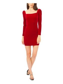 Square-Neck Velvet Long Sleeve Princess Seam Mini Dress