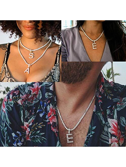 GUCY Tennis Letter Chain Initial Pendant Necklace Silver Personalized Name Chain Necklace for Women Men