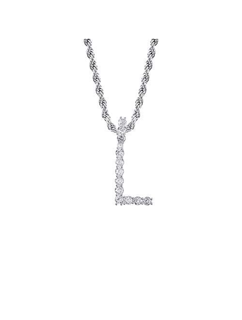GUCY Tennis Letter Chain Initial Pendant Necklace Silver Personalized Name Chain Necklace for Women Men