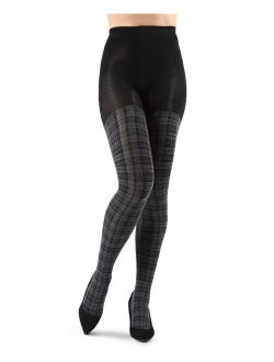 Women's Faded Plaid Patterned Sweater Tights