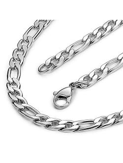 Evevil Figaro Chain Stainless Steel Curb Necklace Neck Link Chain Figaro Link Chain for Men (5mm, 18-40 Inches Chain)