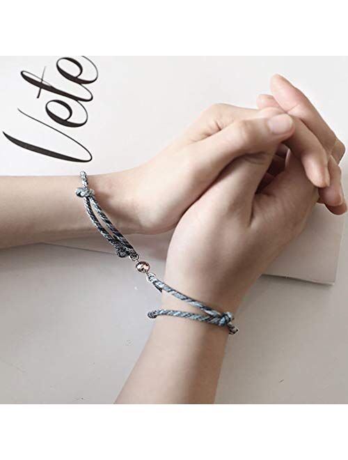 Novgarden Magnetic Bracelets for Couples, Stainless Steel Handmade Braided Rope Matching Custom BFF Bracelets Couple Friend Gifts for Her and Him