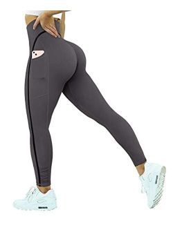 Women Contour High Waisted Leggings with Pockets Mesh Colorblock Workout Yoga Pants