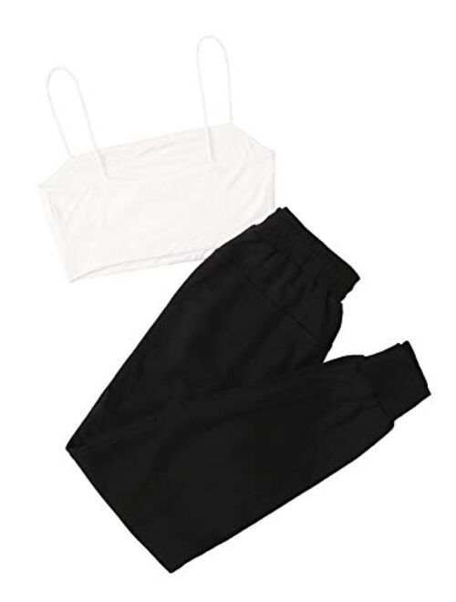 Floerns Women's 2 Piece Outfit Cami Top and Sweatpants Set with Pockets