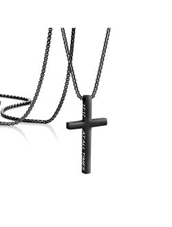 Memgift Christian Cross Pendant Necklaces for Men Gold Silver Black Plated Stainless Steel Necklace Faith Religious Minimalist Baptism Jewelry Prayer Gifts Chain Length 1