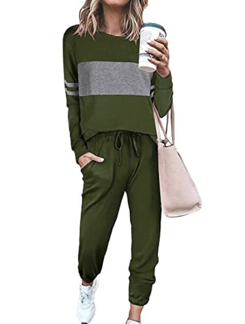 PRETTYGARDEN Women's Color Block 2 Piece Tracksuit Crewneck Long Sleeve Tops Long Sweatpants Outfits Lounge Sets