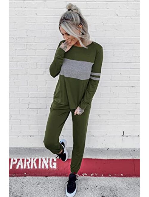 PRETTYGARDEN Women's Color Block 2 Piece Tracksuit Crewneck Long Sleeve Tops Long Sweatpants Outfits Lounge Sets