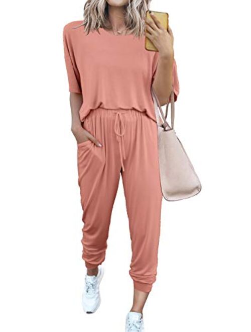PRETTYGARDEN Women’s Two Piece Outfit Short Sleeve Pullover With Drawstring Long Pants Tracksuit Jogger Set with Pockets