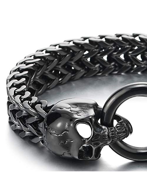 COOLSTEELANDBEYOND Gothic Mens Stainless Steel Skull Franco Link Curb Chain Bracelet with Spring Ring Clasp 8.5 Inches …