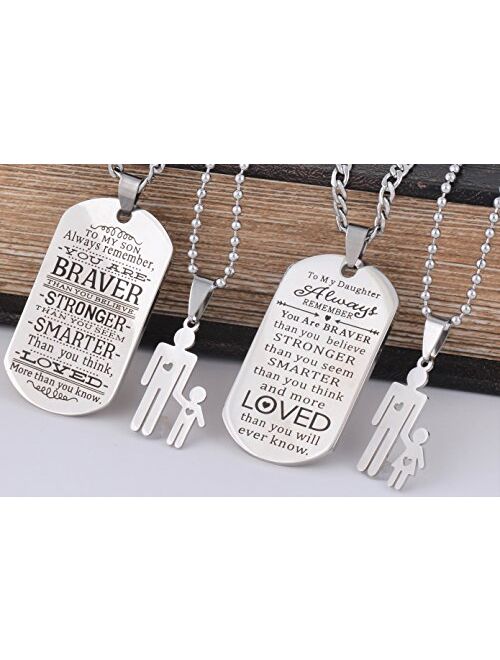 Caleesllc C&L to My Son&Daughter Always Remember You are Braver Than You Believe Quotes Dog Tags Pendant Love Gift