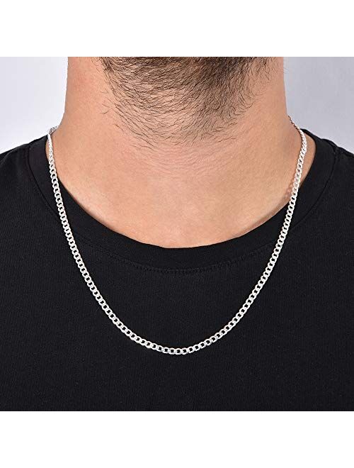 Nyc Sterling Men's 4mm Solid Sterling Silver .925 Curb Link Chain Necklace, Made in Italy