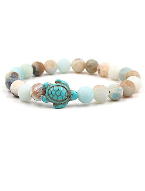 Caiyao 8mm Sea Turtles Beads Bracelet Turquoise Natutal Stone Elastic Stretch Bracelet for Women Men