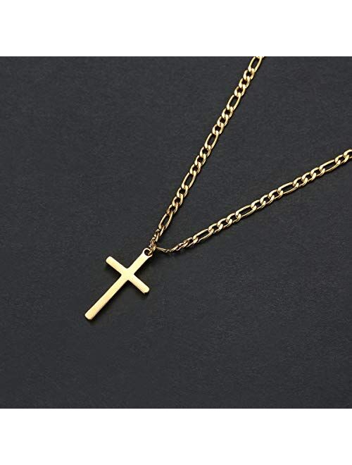 TASBERN Cross Necklace for Men 14K Gold Filled Stainless Steel Polished Plain Cross Pendant Necklace Simple Religious Jewelry Gift for Son Boy