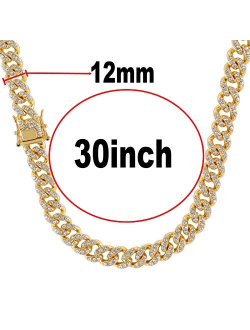 Putouzip Men's 12MM 14MM 20MM Chains 18K Gold Plated CZ Fully Iced-Out Miami Cuban Link Necklace
