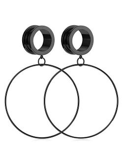 Briana Williams Surgical Steel Screw Ear Tunnels Large Hoop Dangle Ear Plugs Expander 4-20mm Gauges for Ears Stretcher Piercing(Silver/Gold/Black/Rose Gold)
