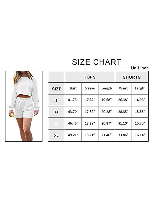 PRETTYGARDEN Short Sets Women 2 Piece Outfits - Long Sleeve Crop Tops and Shorts Tracksuit Sets